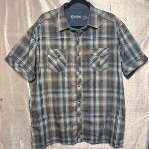 KÜHL Mens Plaid Short Sleeve Button Up Shirt XL Hiking Outdoor Blue Gray